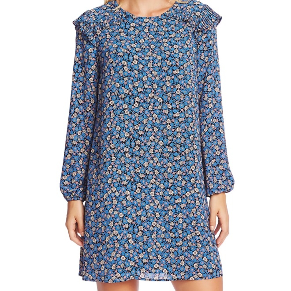 CeCe Blue Floral Long Sleeve Dress